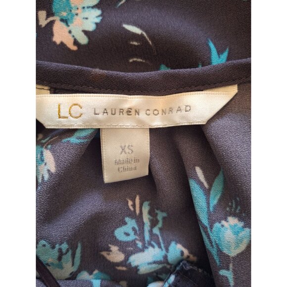 Lauren Conrad Womens Fit Flare Mini Dress XS Floral Blue Tie Waist Cottagecore - Picture 4 of 9